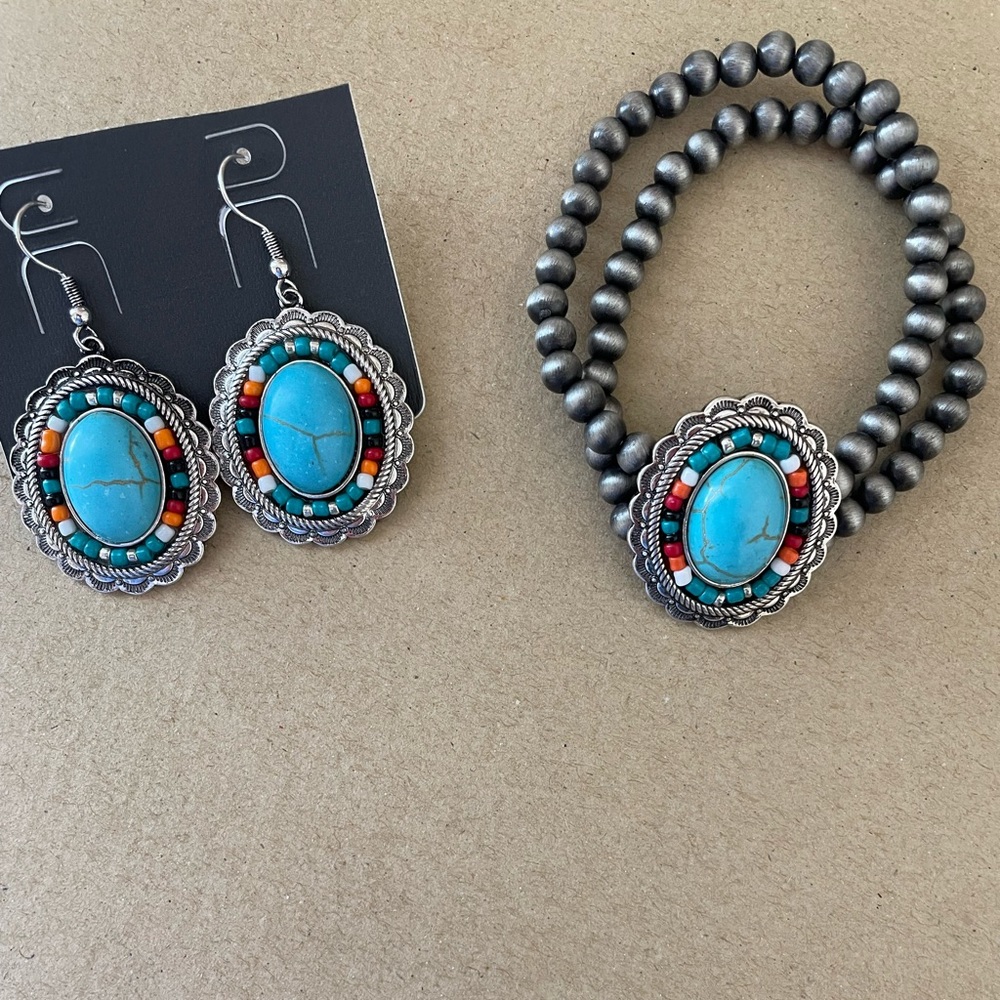 ❤️NEW ARRIVAL!❤️ Mollie Turquoise Multicolor Beaded Stretch Bracelet Earrings